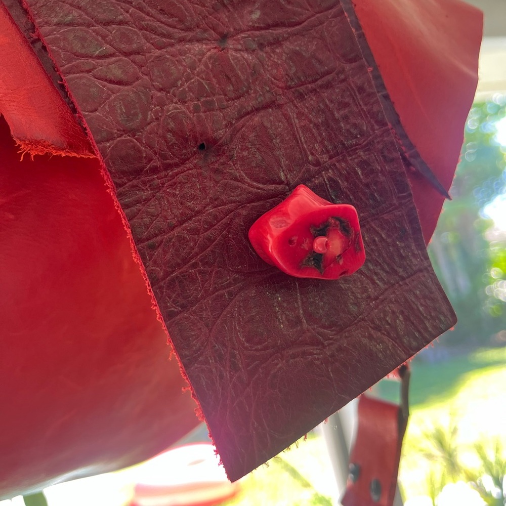 Red Leather handmade satchel Crossbody Bag - Picture 7 of 15